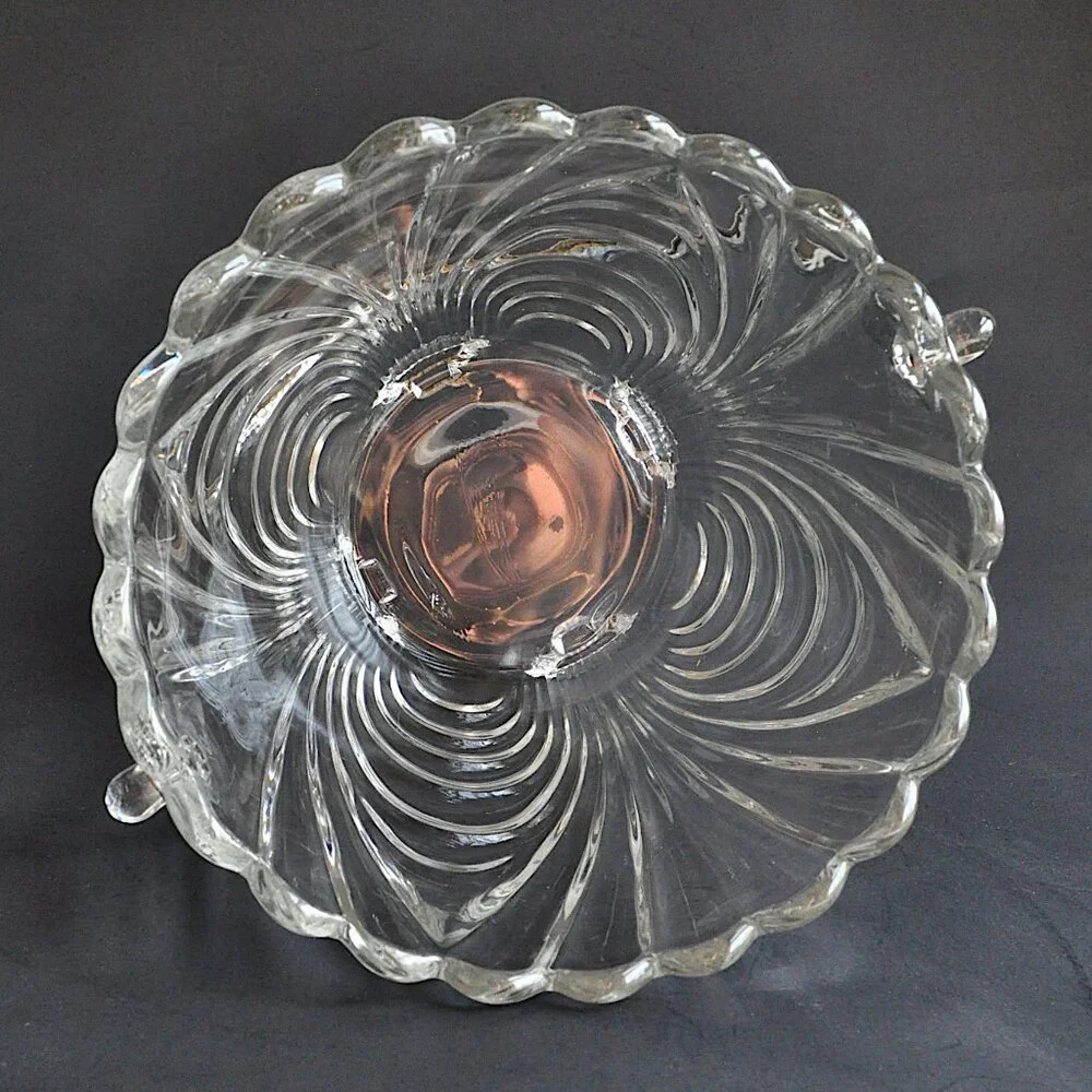 Cambridge Caprice Clear Glass Ice Bucket Hammered Handle Vintage Elegant Optic